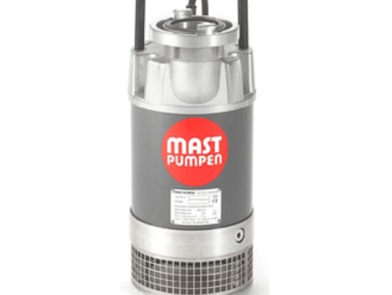 Baumaschinen mieten - Edelstahl Wasserpumpe mit rotem Logo