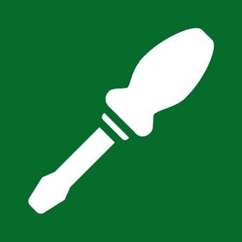 Baugeräte und Baustellenbedarf mieten - Dunkelgrünes Icon mit weissem Schraubendreher